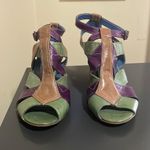 Lazio Collezione Leather Bubba Green Purple Brown 2.5” Wedge Sandals $195 EUC US Women 6.5 ; EUR 37 Photo 2