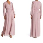NEW MARINA SIZE 6 LONG SLEEVE CHIFFON GOWN MAUVE ROSE FORMAL ELEGANT SIDE SLIT Pink Photo 1