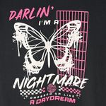 Graphic Silver Glittery Butterfly Crop Top Size Medium Black Photo 1