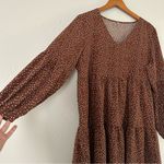 🦋 Brown White Polka Dot Ruffle Long Sleeve Baloon Sleeve Mini Dress Fall XL Photo 1