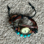 Women’s vintage boho‎ bracelet watch with beads color: tan/maroon/turquoise/gold Gold Photo 1