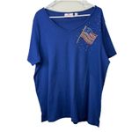 Quacker Factory  Blue American Flag Rhinestone Short Sleeve Top Size 1X Photo 2
