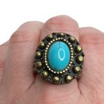 Faux Turquoise Oval Cabochon Antique Gold Tone Ring Size 6 Photo 6