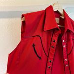 Scully Vintage Western Red Cotton Stitched Pearl Snap Button Shirt Size Medium Photo 4