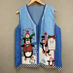 Daisy Kingdom Vest Holiday Christmas Winter Teacher Penguins North Pole Festive Blue Size L Photo 10