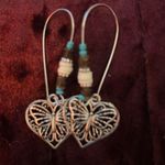 Handmade Silver Heart w/ Butterfly Turquoise and White Beads New Photo 3