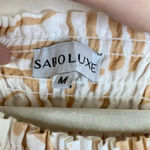 Sabo Skirt Luxe Camari Linen Dress Tan White Shirred Off the Shoulder Medium Photo 5