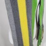 Lands' End Gray Stripe Knit Scarf with Fringe One Size Preppy Stripe Scarf Photo 3