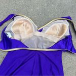 80s Longitude Royal Purple Ruched Faux Button Madonna One Piece Swimsuit 14 TALL Size L Photo 4