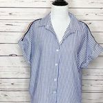 Japna Japan Blue & White Courier Stripe Casual Button Down Top Size Large Photo 0