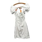 ZARA  Ivory White Puff Sleeve Mini Cut Out Back Lace Up Embroidered Dress Size XS Photo 3