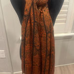 Boho Orange Black Paisley Pashmina Shawl Scarf Wrap Fringe earth tones 25x74 Photo 0