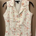 Anne Carson Vintage 90s Y2K  Linen White Floral Embroidered Button-Up Vest Top Photo 0