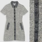 Claudie Pierlot Navy Tweed Short Sleeve Button Front Mini Dress 4 Preppy Blue Photo 1