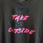 The North Face Dark Grey Hot Pink “Let’s Take This Outside” V Neck Graphic Tee Photo 1