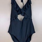 Aerie Ruffle One Piece Black Cut Out Full Coverage Swimsuit Large Long NWOT Photo 0