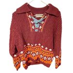 Urban Outfitters  Kimchi Blue Red Printed Fair Aisle Lace Up Scout Sweater NEW Photo 1