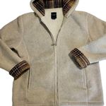 Vintage BASS heavy warm fleece zip up chore jacket barn coat size large tan hood Photo 4
