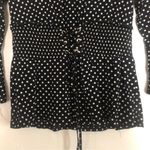 Ember Black and White Polka Dot Corset Waist 3/4 Bell Sleeve Peplum Blouse Top Size M Photo 3