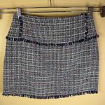 ZARA NWT  Women's Blue Tweed Mini Skirt Size Large Gem Applique‎ Fringe Pockets Photo 5