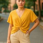 ZARA Women’s Front Knot Crop Top Mustard Size Medium Photo 1