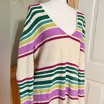 Free People Gidget Ivory Striped Long Sleeve V-Neck Knit Sweater Dress Size L Photo 3