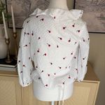 RIXO Sofia White Red‎ Embroidered Wrap Waist Tie Blouse Top Boho Ruffle Size XS Photo 5