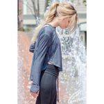 Free People  Top Womens XS Zenith High Low Tee Blue Thumbhole Ribbed FP Movement Photo 2