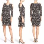 Pisarro Nights Embellished Mesh Cold Shoulder Sheath Dress Sequins Beaded Size 2 Photo 1