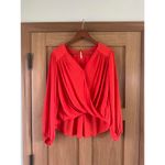 Free People Check On It Faux-Wrap Gauzy Blouse Red/Orange Women’s size XS Photo 2