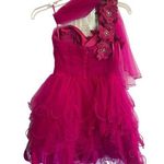 Cinderella  Women's Size 4 Fuchsia Pink Short Ruffled Floral Statement Dress Photo 0