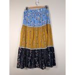 Vintage Concept Tiered Maxi Skirt Floral Blue Gold Navy Boho XL Photo 2