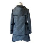 DKNY NWOT   Mixed Media Leather Trim Walker Coat Heather Grey Hooded Wool Blend Photo 4