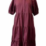 English Factory Midi Burgundy Red Dress Cotton Puffy Short Sleeves Tiered 4 EUC Photo 10