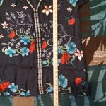 Johnny Was  Black Floral Blouse Tunic Silk Embroider Trim Vacation Resort Womens Photo 6