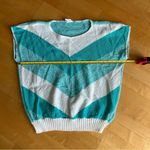 Vintage Centennial Knits Chevron Cap Sleeve 80s Sweater, Teal, White, Size L Blue Size L Photo 9