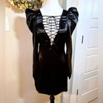 For Love & Lemons Black Satin Gothic Lace-Up Dress Puff Sleeve Open Back S🧡 Photo 10
