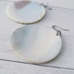 Vintage Dangle Earrings Extra Large Painted Shell Green & Black Photo 6