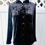 BELLE by KIM GRAVEL Womens Black Velvet Big Pocketed Long Sleeve Button Shirt Size XXS Photo 4
