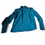 Max Studio NWOT   M Blue Ruffle High Neck Blouse Smocked Cuff Balloon Sleeve Top Photo 3