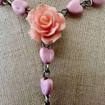 Pink heart flower cross rosary necklace Photo 2