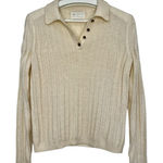 None Womens Preppy Minimalist Wool Alpaca blend Polo Sweater Small Cream Photo 0