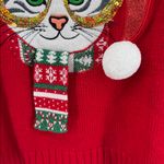 Red Meowy Christmas Cat Sweater M Celebrate Together red sequins holiday 3D Size M Photo 6