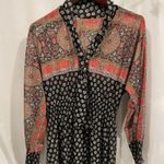 Groovy Vintage 70’s boho sheer paisley ruffle dress elastic waist tie neck midi Red Size M Photo 2