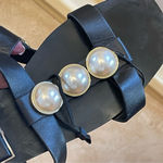 ZARA Pearl Flat Sandals Black leather white pearls golden hardware SZ EU 41 Photo 11