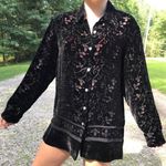 Valerie Stevens VINTAGE BLACK VELVET AND MESH LEAF DETAILED CLASSY BUTTON DOWN Photo 0