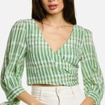 Cinq a Sept Flora Gingham Wrap Top‎ Tie Sleeve Blouse Green NWT Photo 0