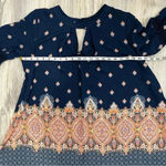 Hint of Mint  3/4 Sleeve Navy Paisley Tunic Top Flowy Boho Hippie Dress Size XL Photo 2