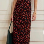 STAUD NEW! Calypso Poppy Cut Out Black Red Midi Floral Print Dress Size L Photo 0