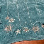 Alfred Dunner Teal Floral Embroidered Women’s Large Vintage Crewneck Sweater Photo 1